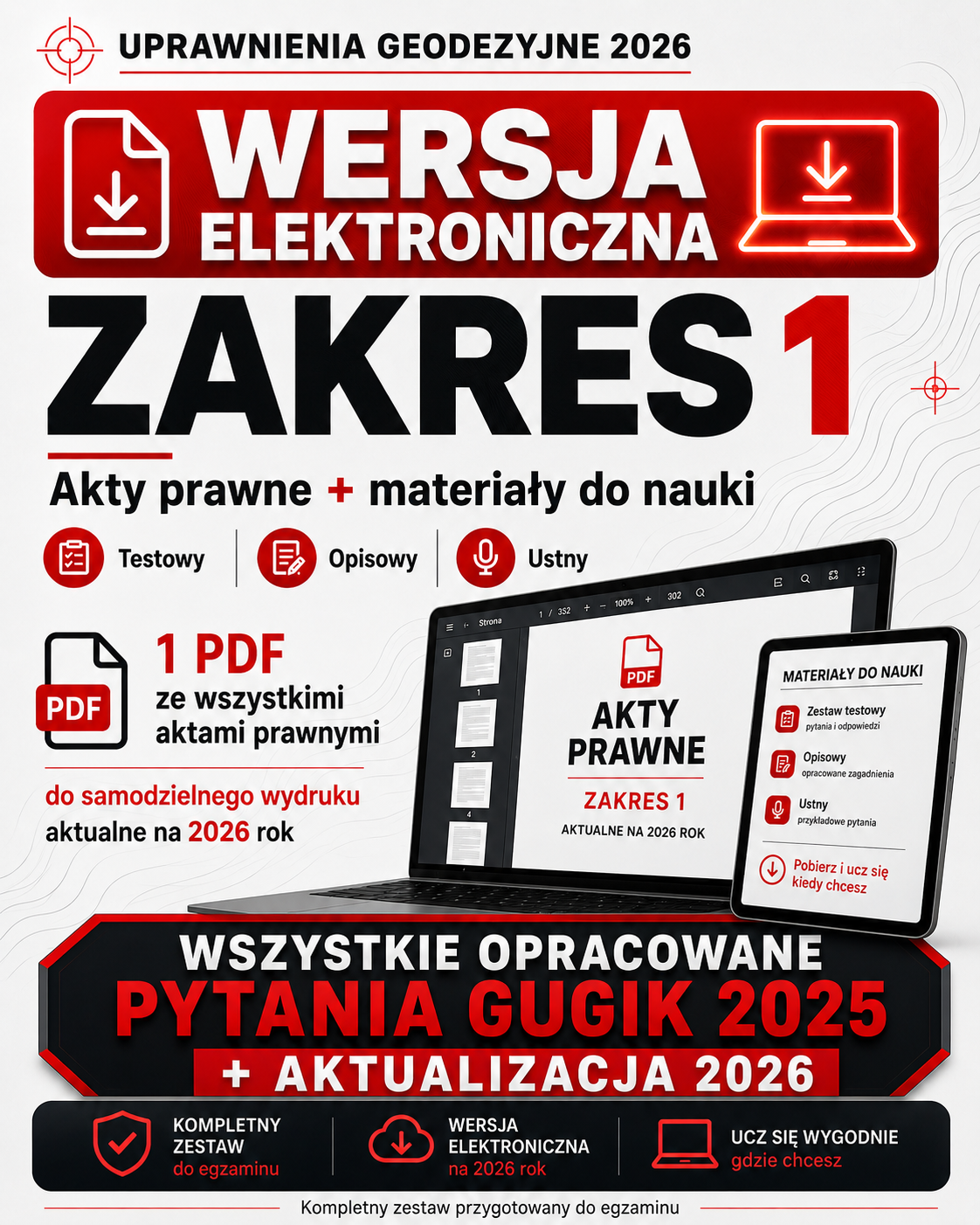 Zakres 1 - materiały elektroniczne do nauki na egzamin geodezyjny GUGiK 2025